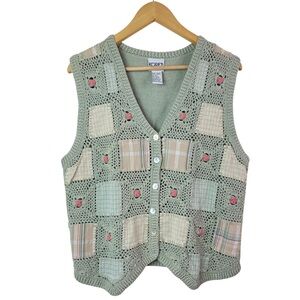 Vintage Koret Crochet Patchwork Cottagecore Grannycore Sweater Vest Size Medium